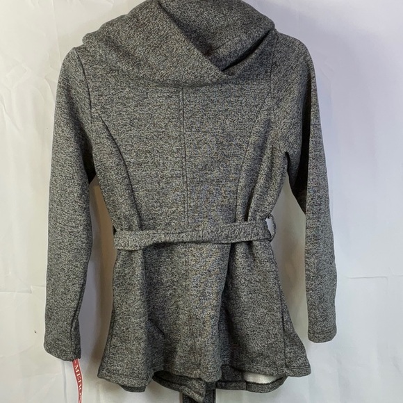 Merona Grey Hooded Button Down Coat With Tie Belt and Pockets Size Medium - Picture 2 of 6